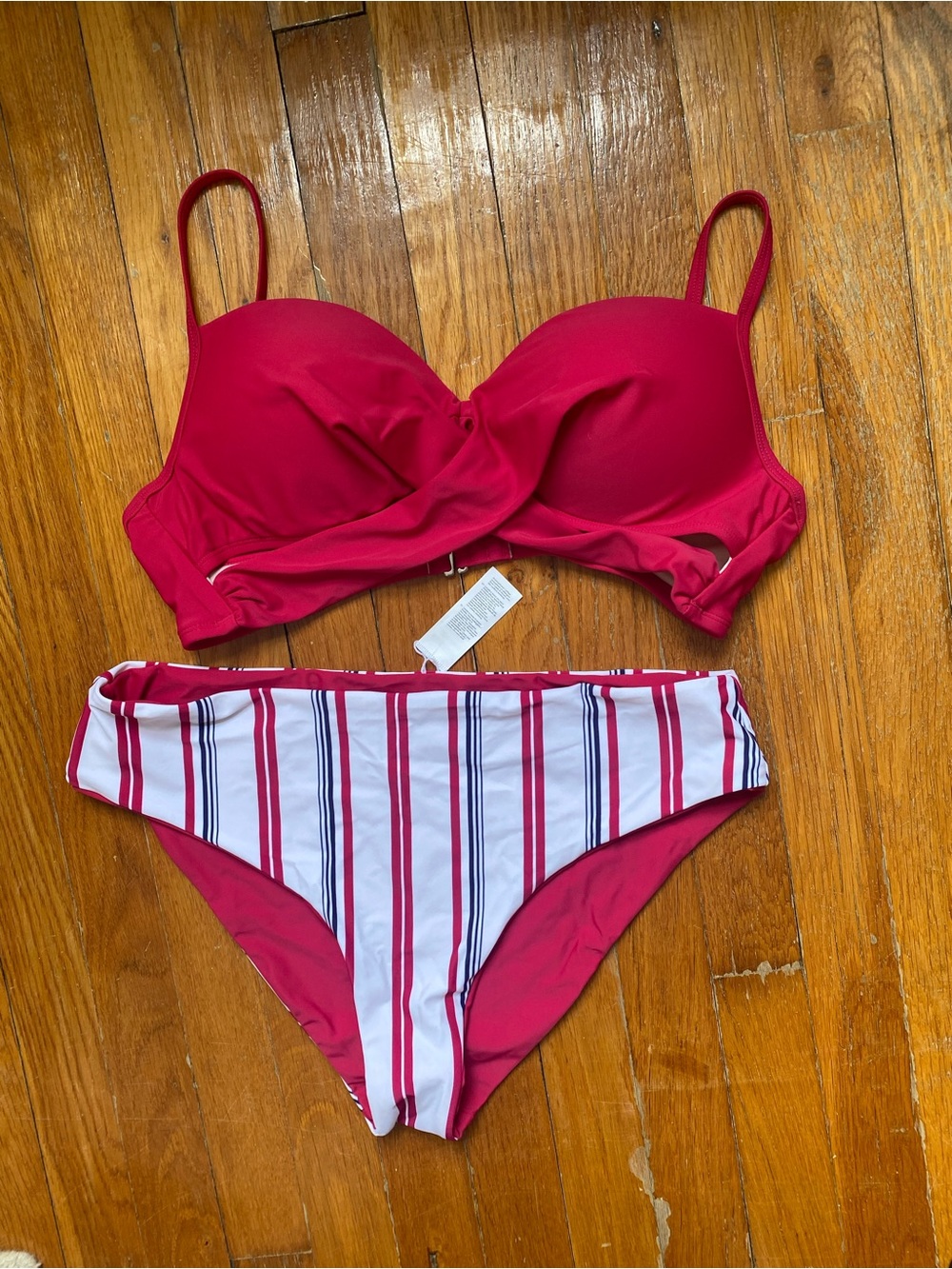 NWT Cupshe Red and White Striped Two-Piece Bikini